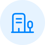 Blauer runder Hintergrund mit einem stilisierten Symbol für Technologie oder digitale Kommunikation.