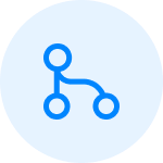 Blaues Symbol einer stilisierten Fahrradgrafik auf rundem Hintergrund.