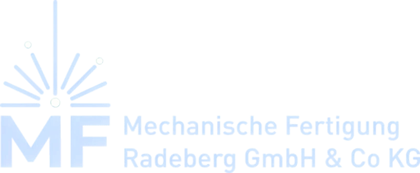 Logo der Mechanischen Fertigung Radeberg GmbH & Co. KG mit stilisierten Strahlen und den Buchstaben "MF".