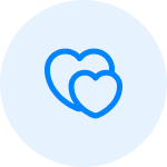 Blaues Herzsymbol auf einem runden Hintergrund, das für Liebe und Unterstützung steht. Ideal für Gesundheits- oder Wohltätigkeitsorganisationen.