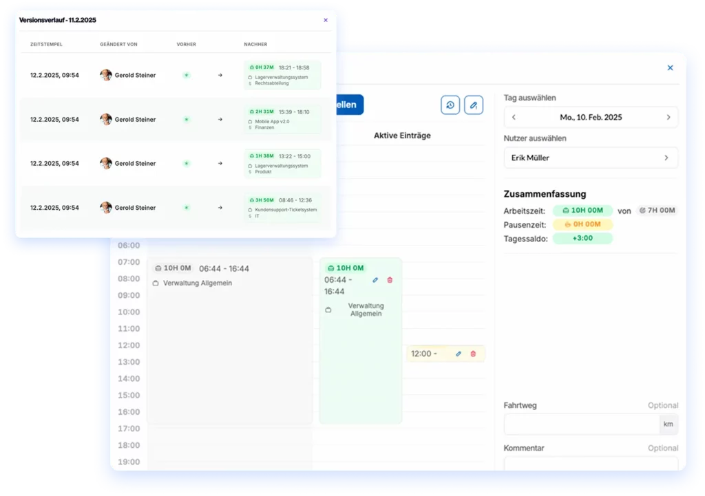 Arbeits- und Pausenzeiten in der App