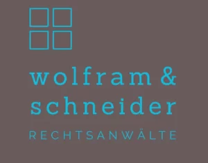 Logo von Wolfram & Schneider, einer Rechtsanwaltskanzlei, mit modernem Design und klarer Schrift.