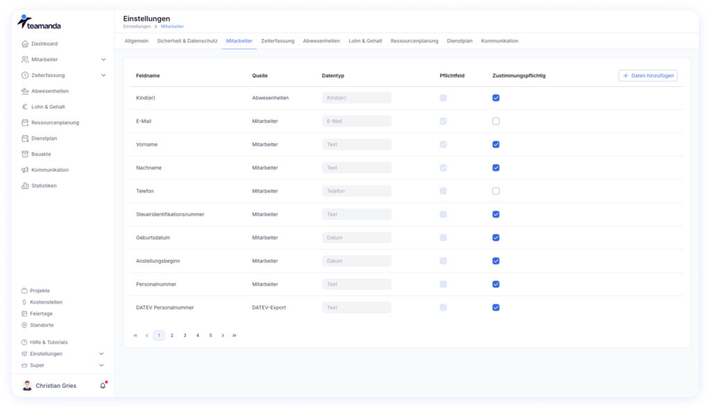Die globalen Einstellungen über die Stammdaten eines Mitarbeitenden