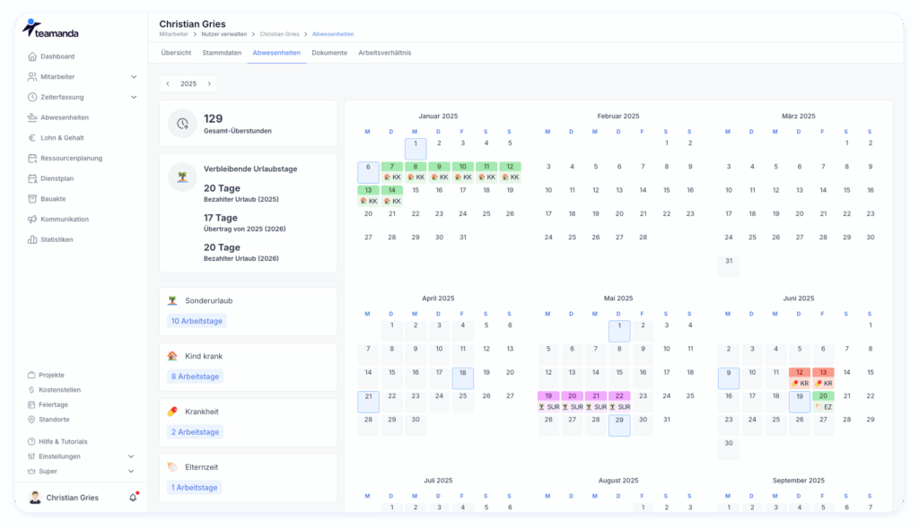 Einbindung der Abwesenheiten