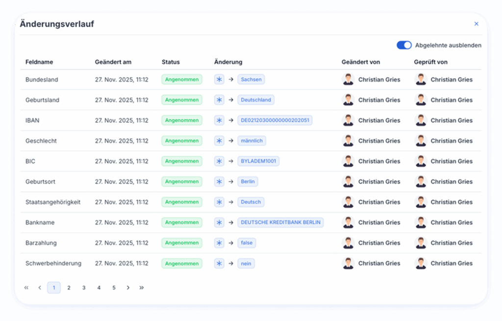Der Änderungsverlauf der Stammdaten in der digitalen Personalakte