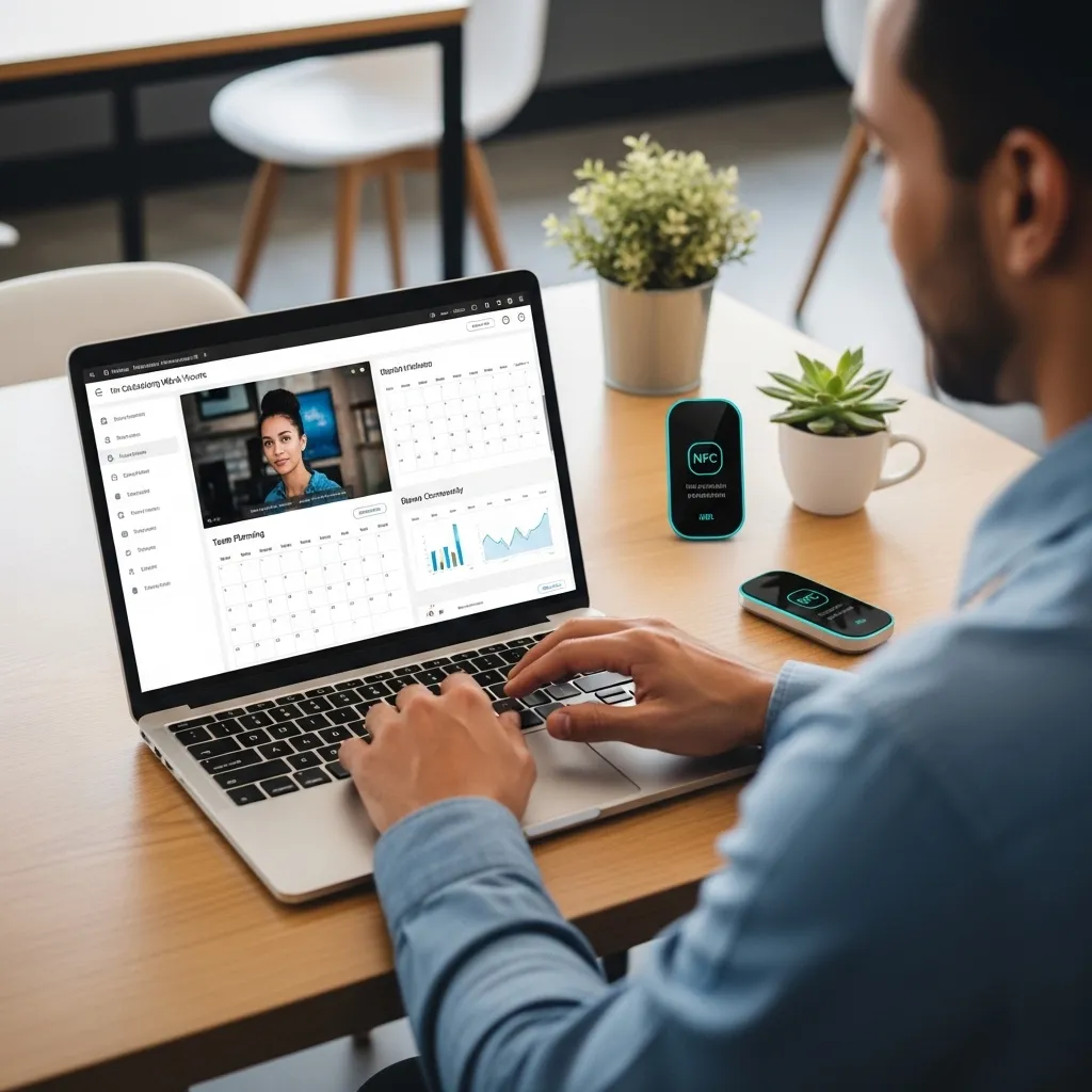 HR-Managerin prüft digitale Arbeitszeiten auf Laptop mit Monatsübersicht und Teamplanung im modernen Büro, natürliches Licht, sachliche Business-Atmosphäre, realistische Texturen, no text