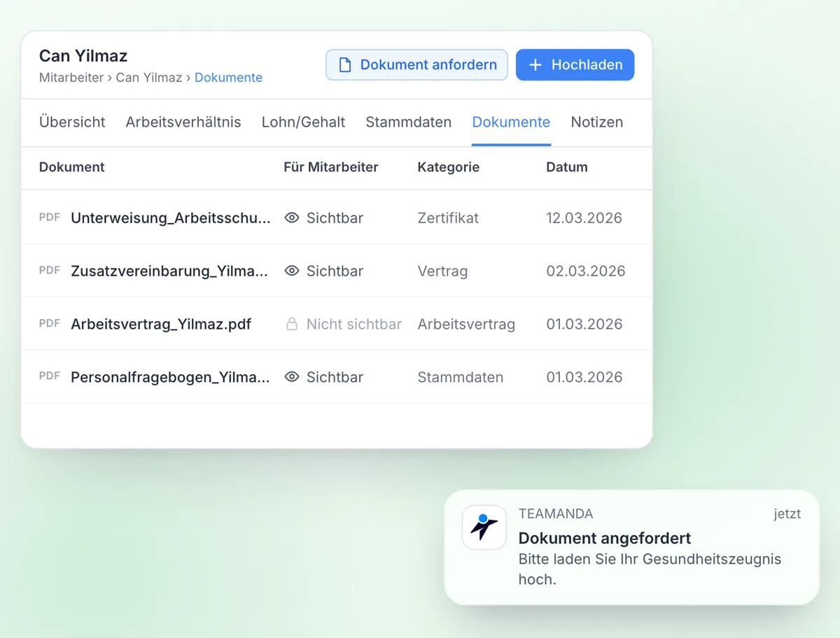 Teamanda: Dokumente in der digitalen Personalakte
